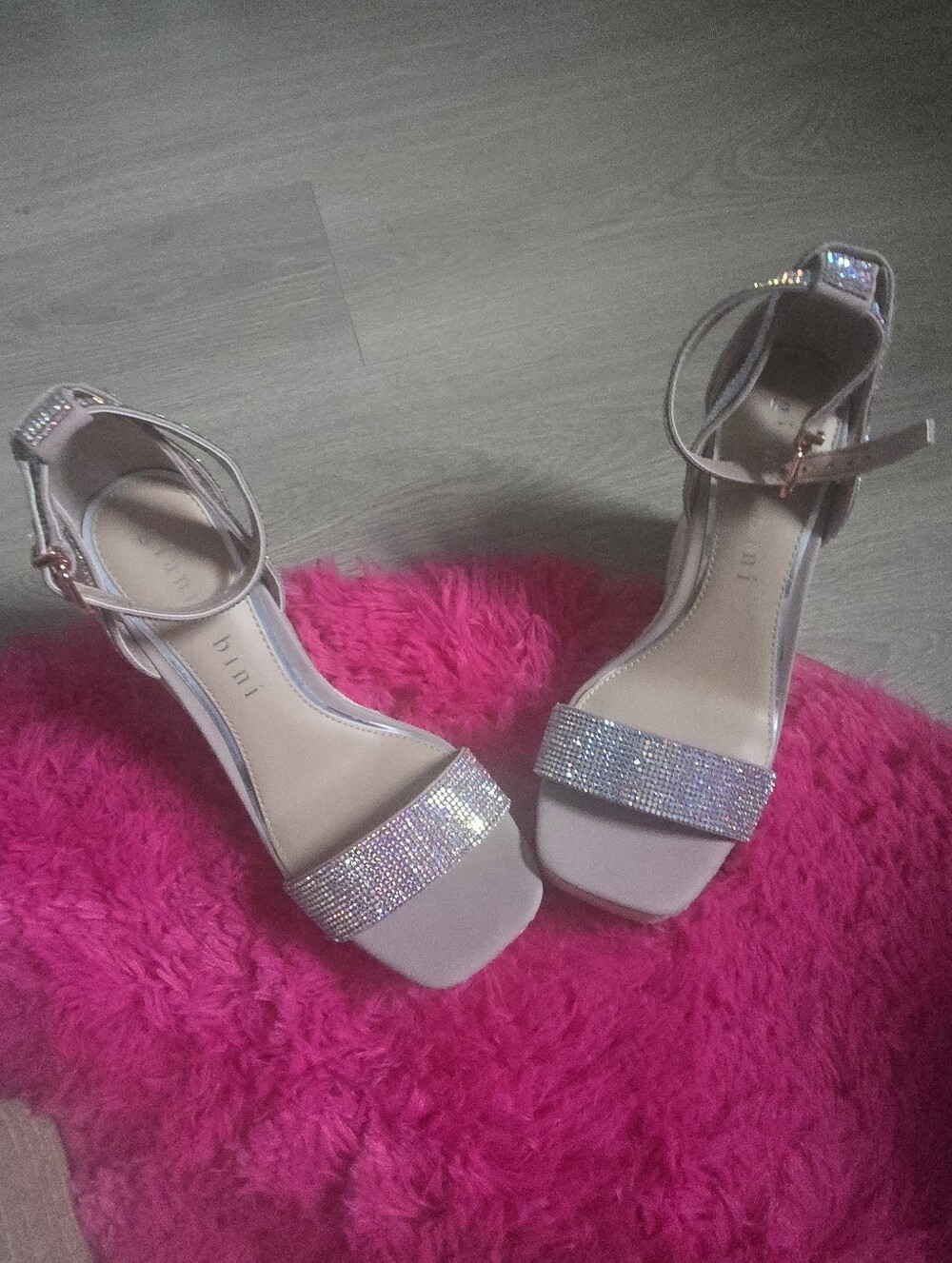 Sparkle Strap Block Heel Sandals - Blush Pink